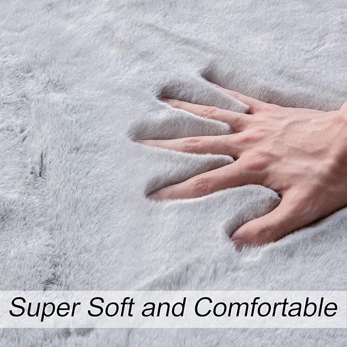 ORINOVA Grey Washable Fluffy Round Rugs 6ft Faux Bunny Fur Rugs - Image 5