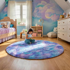 Ophanie Round Rug 4Ft Tie-Dye Rainbow Purple Circle Area Rug, Fluffy Fuzzy - Image 2