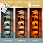 Sorbus LED Light Display Shelf - Vertical 5 Tier Wall Shelf Unit with 2 Hooks, Column Utility Shelving for Home Decor, Wall-Mounted Floating Shelves for Bathroom, Bedroom, Vanity, Figurine Display