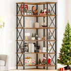 HOOBRO Corner Bookshelf, 6-Tier L-Shaped Bookcase, Industrial Open Display Shelf Tall Storage Organizer, Vertical Storage Rack, for Living Room, Home Office, Rustic Brown and Black BF61SJ01