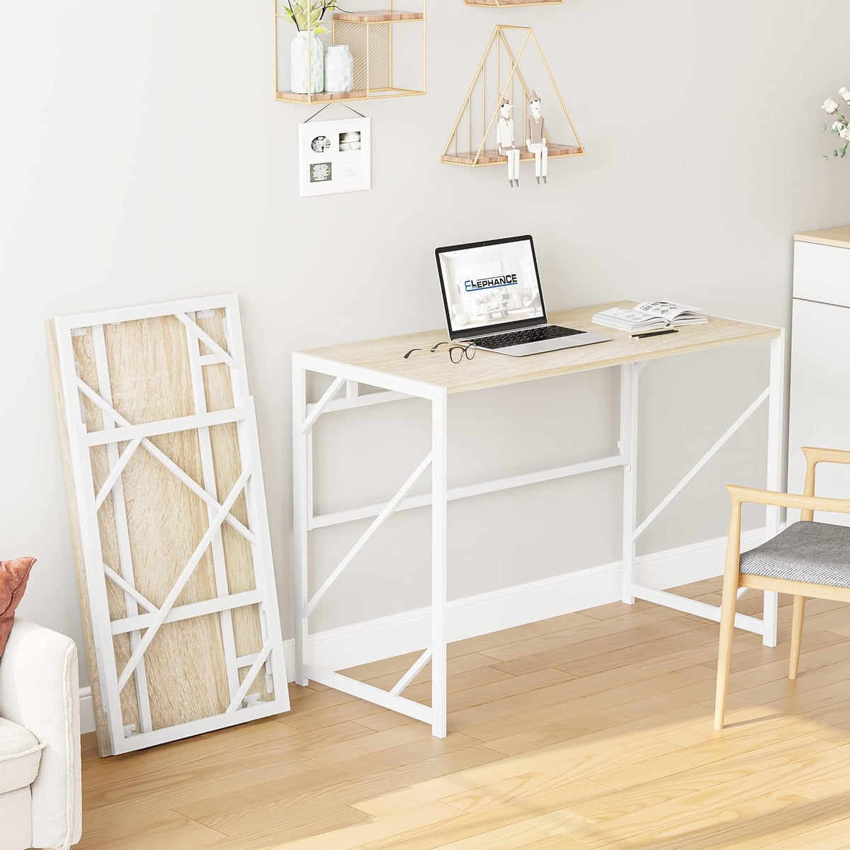 Elephance Folding Desk Writing Computer Desk for Home Office No-Assembly