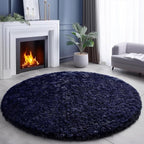 Dark Navy Round Rugs 5Ft for Teen Boys Bedroom, Circular Fluffy Shag Fuzzy - Image 8