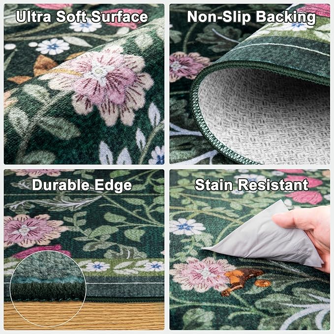 10x12 Area Rugs for Living Room: Floral Washable Rug Vintage Large Soft Boho - Image 6