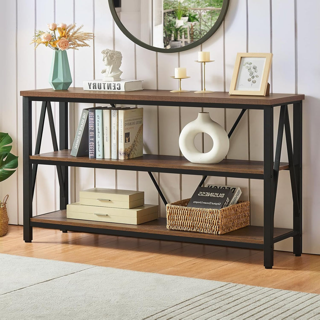 Entryway Console Table, 3 Tier Entry Table with Open Shelves, Black, 47 IN