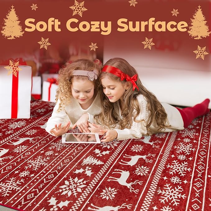 Christmas Rug 6x9 Washable Rugs, Boho Christmas Tree Snowflake Rug Non-Slip - Image 5