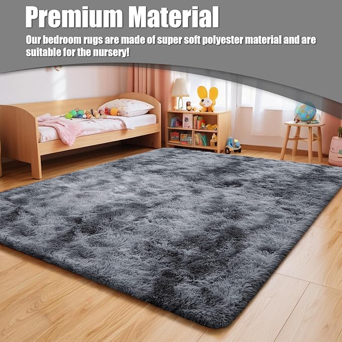 Shag Area Rug for Bedroom 4x6, Tie-Dyed Black Fluffy Area Rugs for Living Room - Image 7