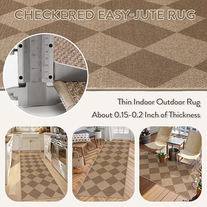 Lahome Colette Checkered Easy Jute Runner Rug, 2x6 Kitchen Mats - Image 4