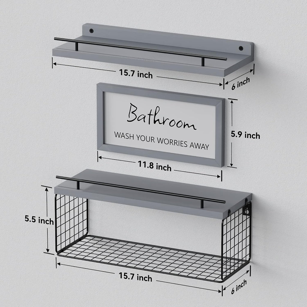 WOPITUES Floating Shelves for Bathroom Decor Art, Modern Grey