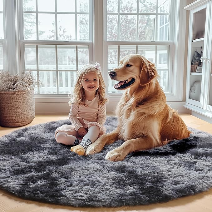 ONASAR Tie-Dyed Dark Grey Round Area Rugs 5ft, Ultra Soft Bedroom Circle Rug - Image 5