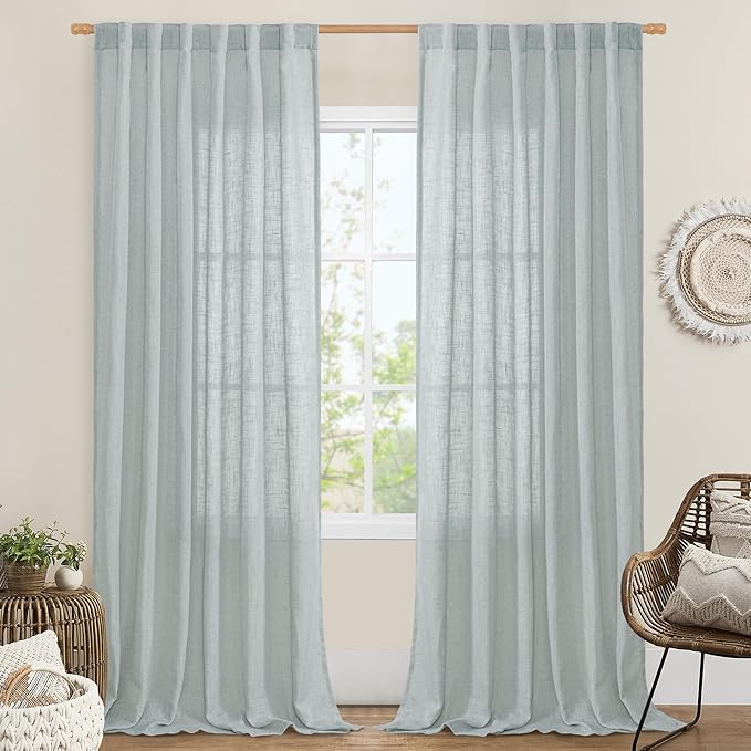LAMIT Linen Semi Sheer Curtains 96 inches Long 2 Panels Set, Light Filtering by LAMIT