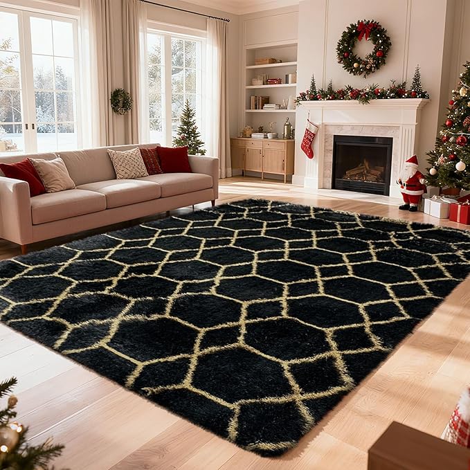 8x10 Fluffy Area Rugs for Living Room, Shag Area Rug for Bedroom, Geometric by yulidayang
