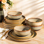 Ceramic Dinnerware Set for 4, 12-Piece Plates and Bowls Set