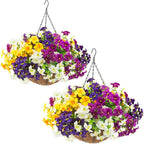 Daynight 2 Set Artificial Outdoor Hanging Baskets with 24 Pcs Petunias