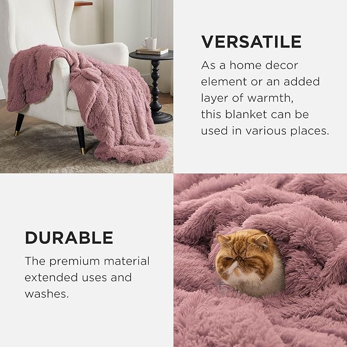 Bedsure GentleSoft Fluffy Dusty Pink Blankets Queen Size - Image 4
