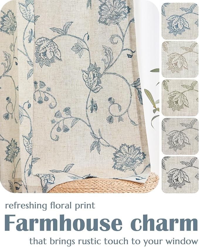 jinchan Linen Curtains Floral Curtain 84 Inch Length - Image 6