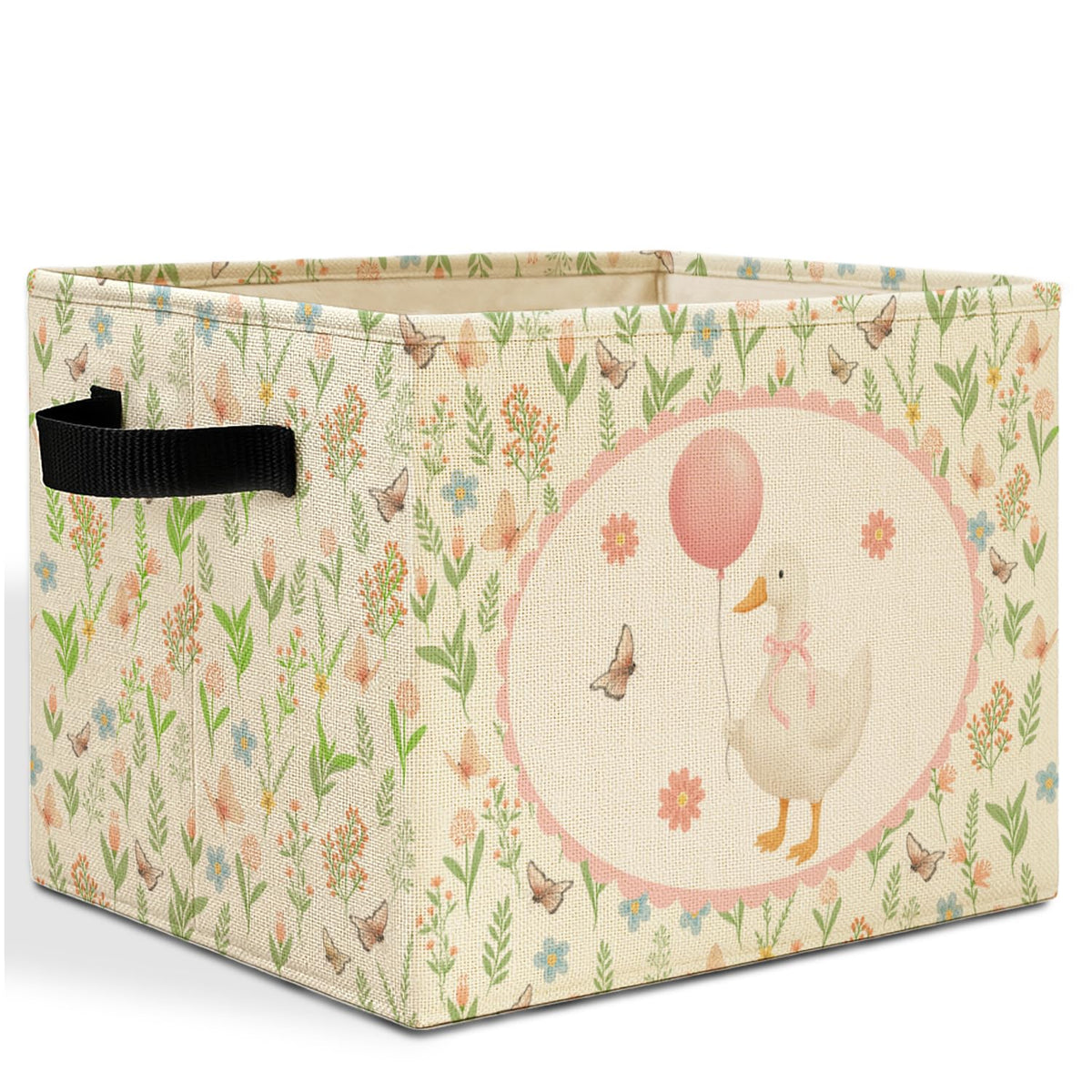 Coquette Pink Bow White Duck Storage Bins Box with Handles, Duck Lover Gifts Laundry Basket Hamper Collapsible Clothes Toys Organizer for Kids Girls Bedroom Bathroom Nursery
