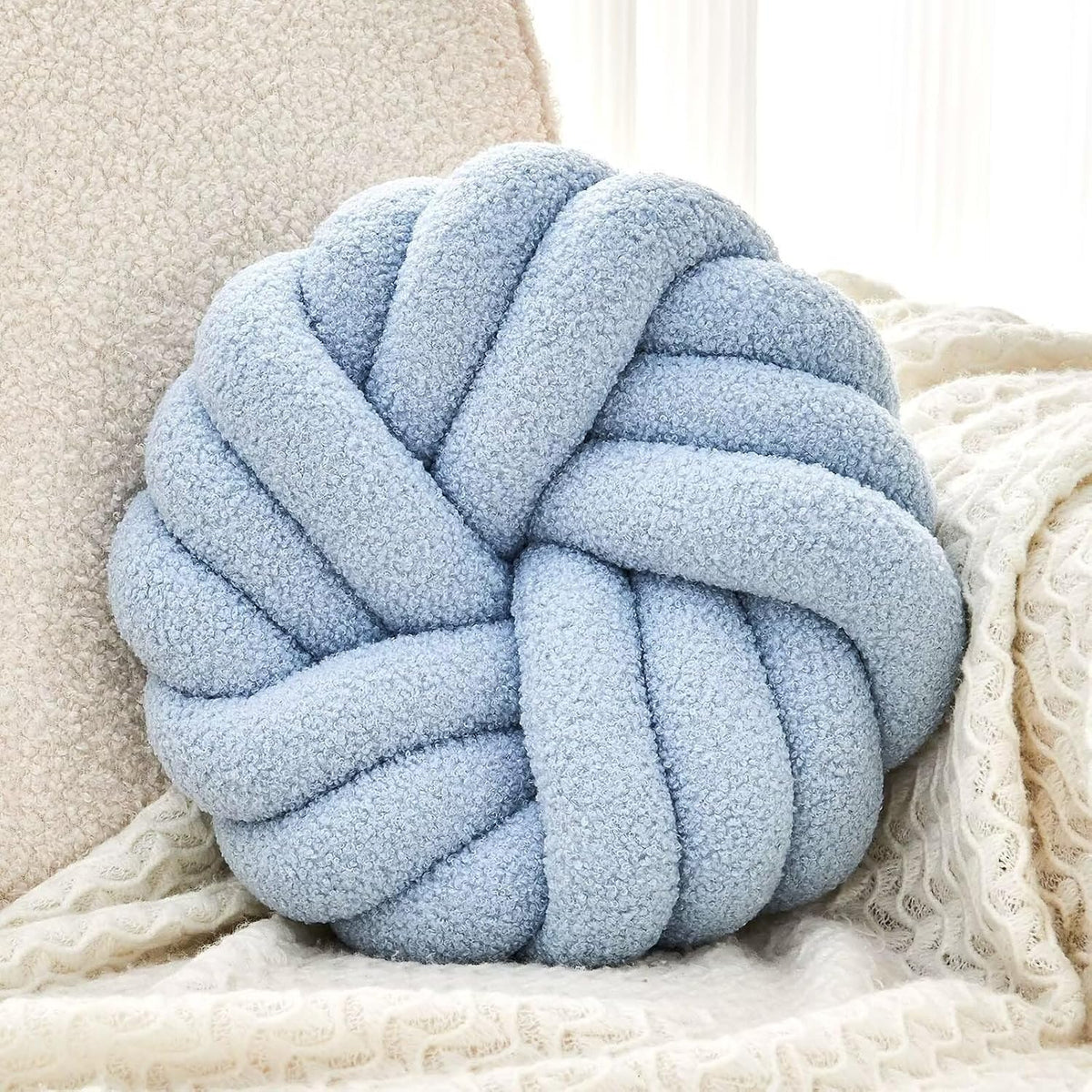 Uvvyui Knot Pillows, 14 Inch Decorative Throw Pillows Round Pillows Cushion, Soft Handmade Knotted Ball Pillow Plush Cushion Home Decor for Bed Couch Living Room (Ivory, 14 Inch)
