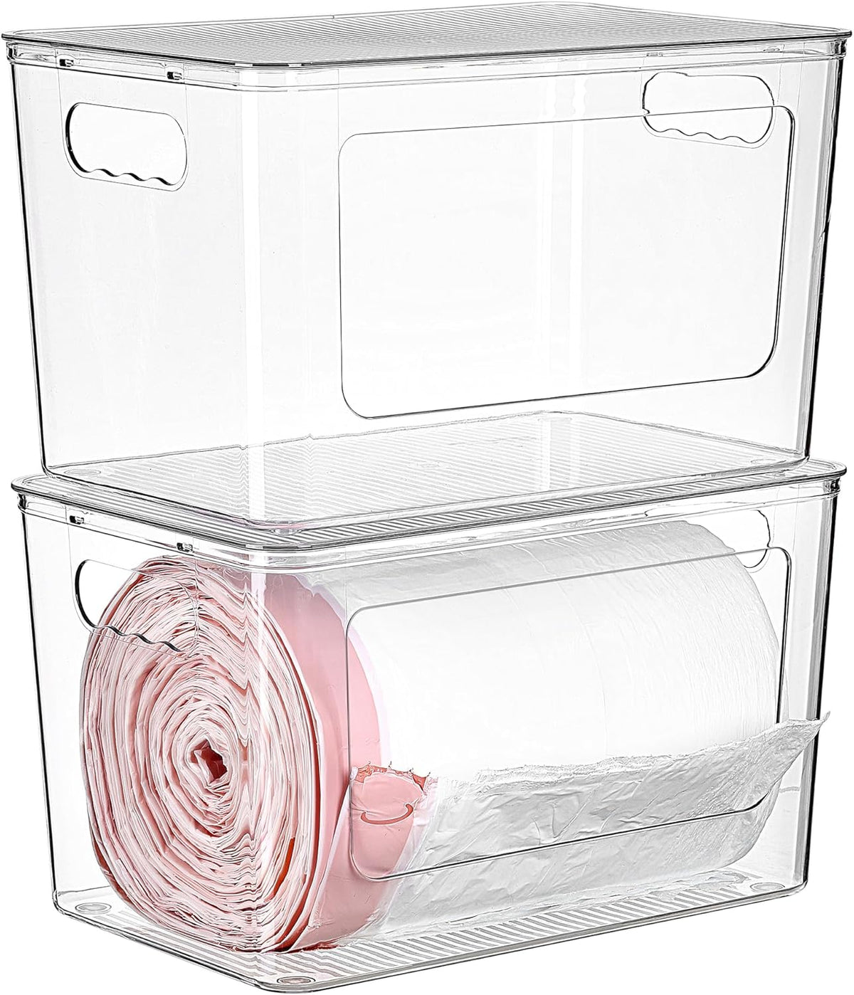 Vtopmart 2 Pack Clear Trash Bag Holder, Stackable Garbage Bag Dispenser