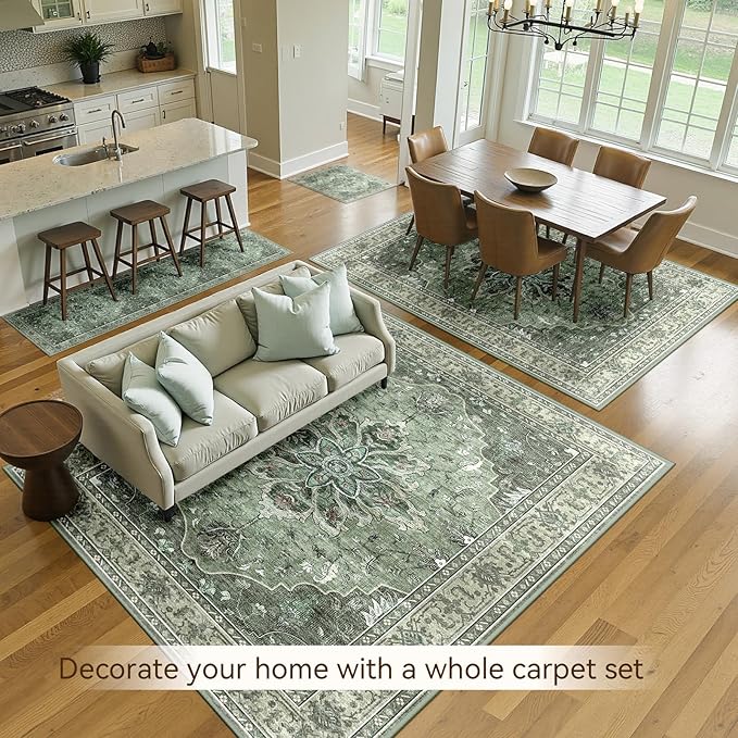 Area Rugs 6'x9' Washable Non-Slip, Floral Vintage Distress Print Pattern - Image 4