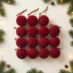 15 Pcs Burgundy Red Velvet Christmas Decorations Balls, 2.65 Inch Christmas Ornaments for Xmas Tree Decor, Dark Red Flocked Ball for Family Holiday Party Valentines Hanging Decoration