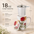 AmorArc Tea Cup With Infuser and Lid, 18oz Loose Leaf Tea Mug With Steeper