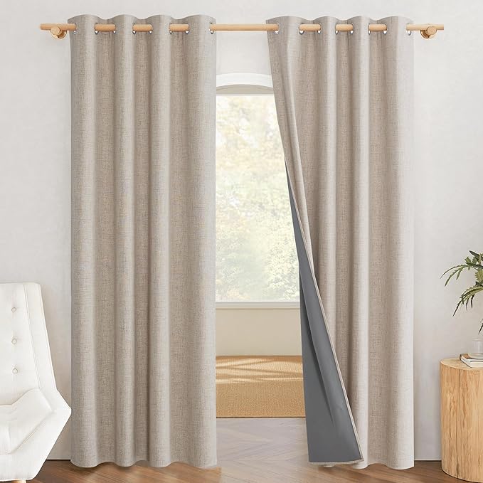 NICETOWN Farmhouse Style 100% Blackout Oatmeal Linen Curtains 90 inches Length by NICETOWN