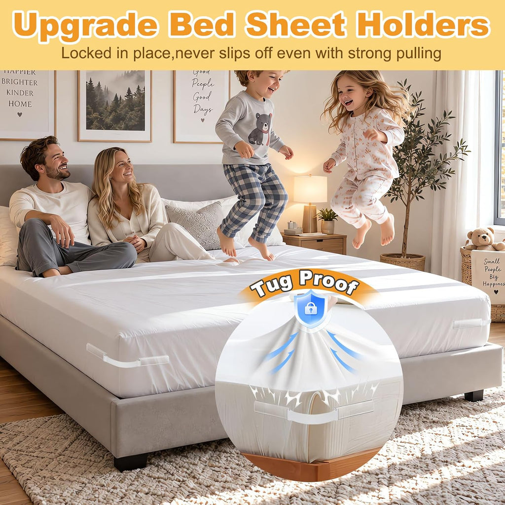 TRELC Bed Sheet Holders for Corners, 4PCS Fitted Sheet Holders with Tool