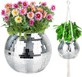 9” Silver Disco Ball Planter with Hanging Rope, Hook