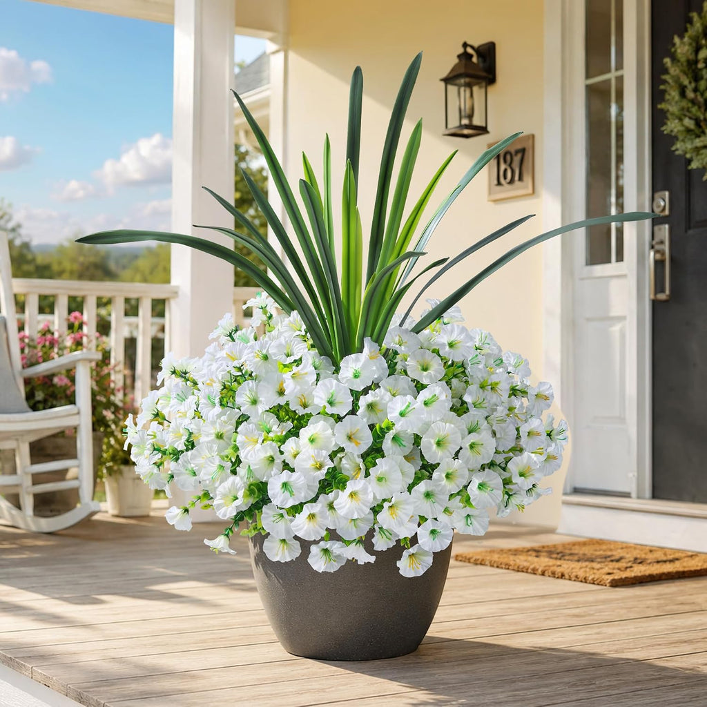 Ivydale Artificial Morning Glory Flowers for Outdoors, 13Pcs Fake Flowers with Orchid Leaves, Faux Floral Decoration for Patio, Front Door, UV Resistant & Silk Floral (NO Pot)