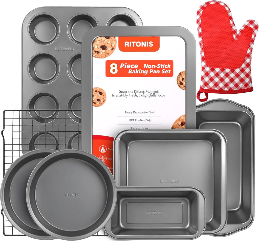 Non-Toxic Baking Pans Set, 8-Piece Nonstick Bakeware Sets