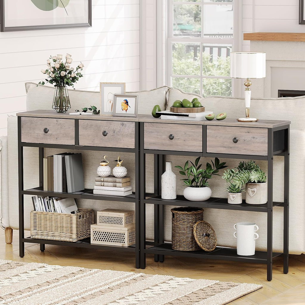 HOOBRO 29.5" Narrow Console Table with 2 Fabric Drawers, Small Sofa Table