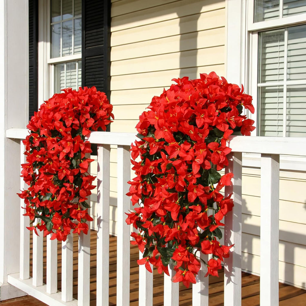 Faux Bougainvillea Artificial Flowers Fake Plants, 2 PCS Red