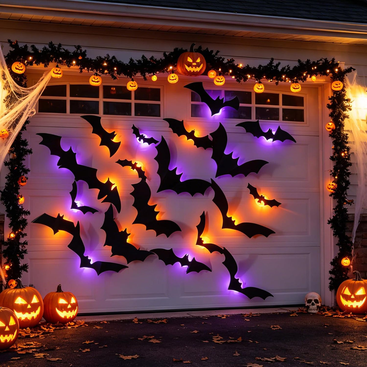 TW SHINE 40 PCS Halloween Bats Wall Stickers Decor, Removable PVC Lighted 3D Bats Wall Stickers Assorted Size, Halloween Decorations for Indoor Outdoor Home Window Party Supplies