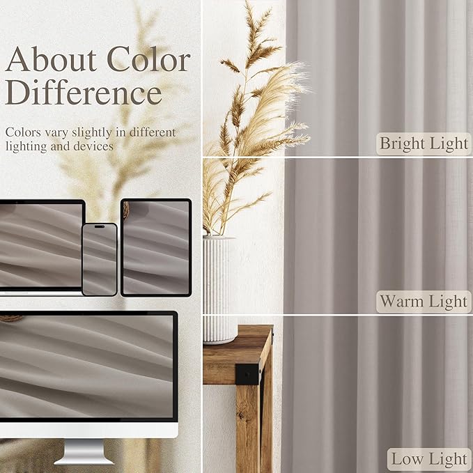 Nanspring Stone Grey Linen Curtains 102 Inches Long - Image 3