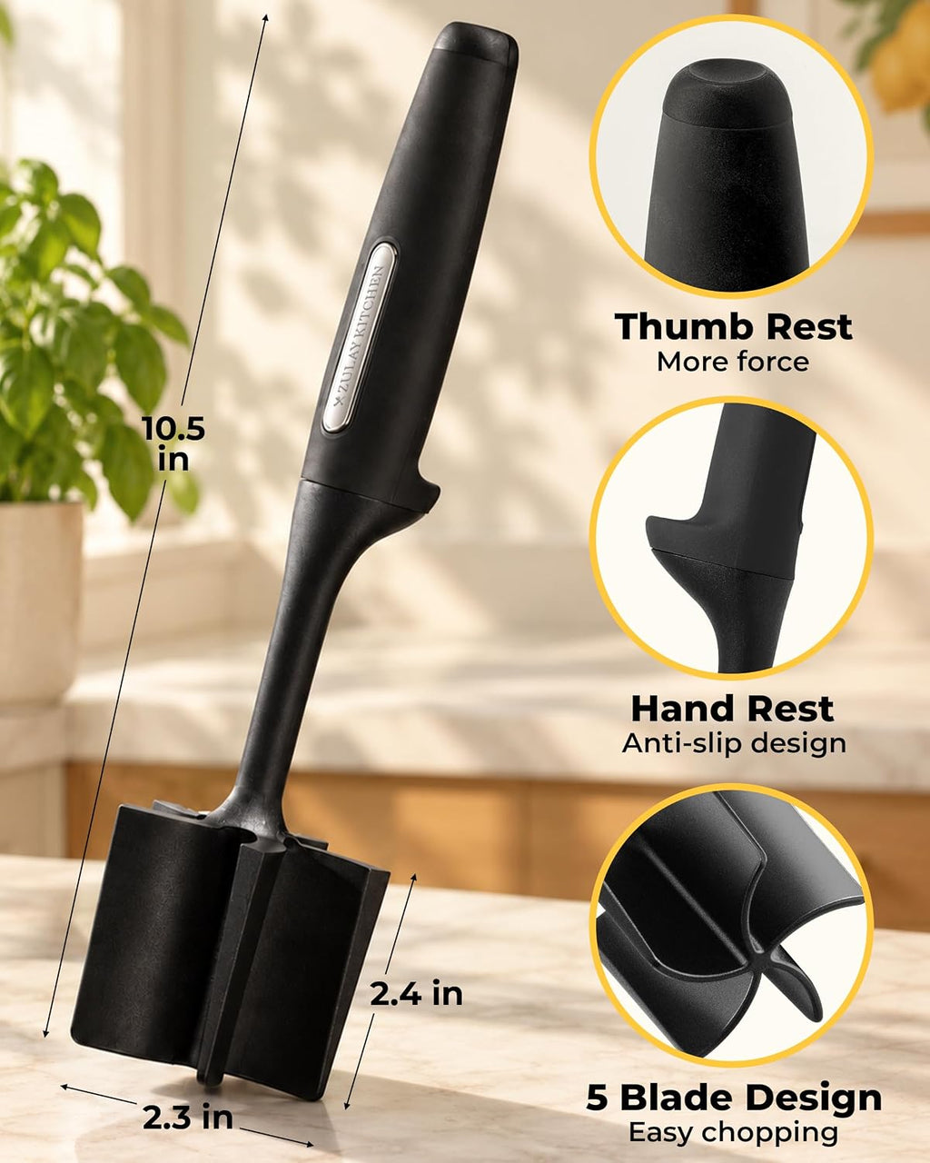 Zulay Kitchen Ground Meat Chopper Tool – 5-Blade Nylon Meat Chopper for Ground Beef, Non-Toxic Food Safe Meat Masher & Breaker, Heat Resistant to 180°C, Dishwasher Safe – Black