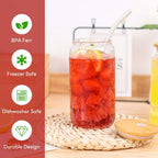 Joyclub 6pcs 16Oz Glass Cups with Bamboo Lids and Straws Drinking Glasses