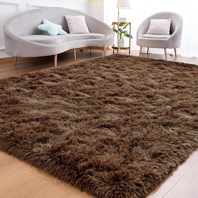 Goideal Fluffy Rug for Bedroom Living Room, 6x9 Brown Area Rugs, Faux Fur Shag by Goideal