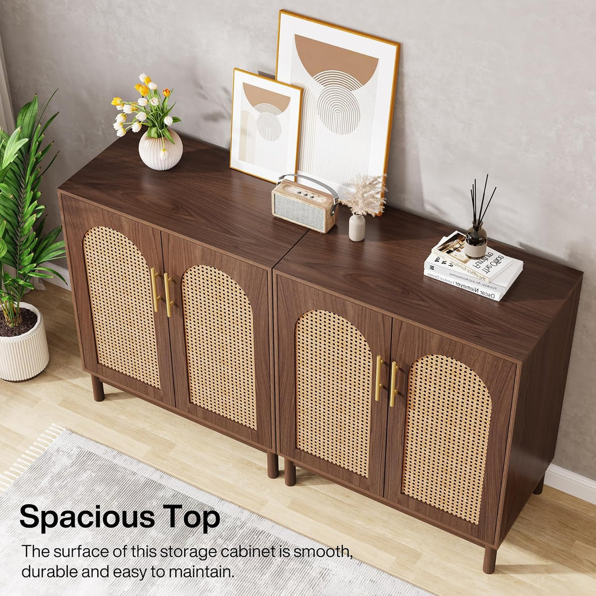 Tribesigns Set of 2 Rattan Sideboard, 59” Buffet Cabinet with Storage