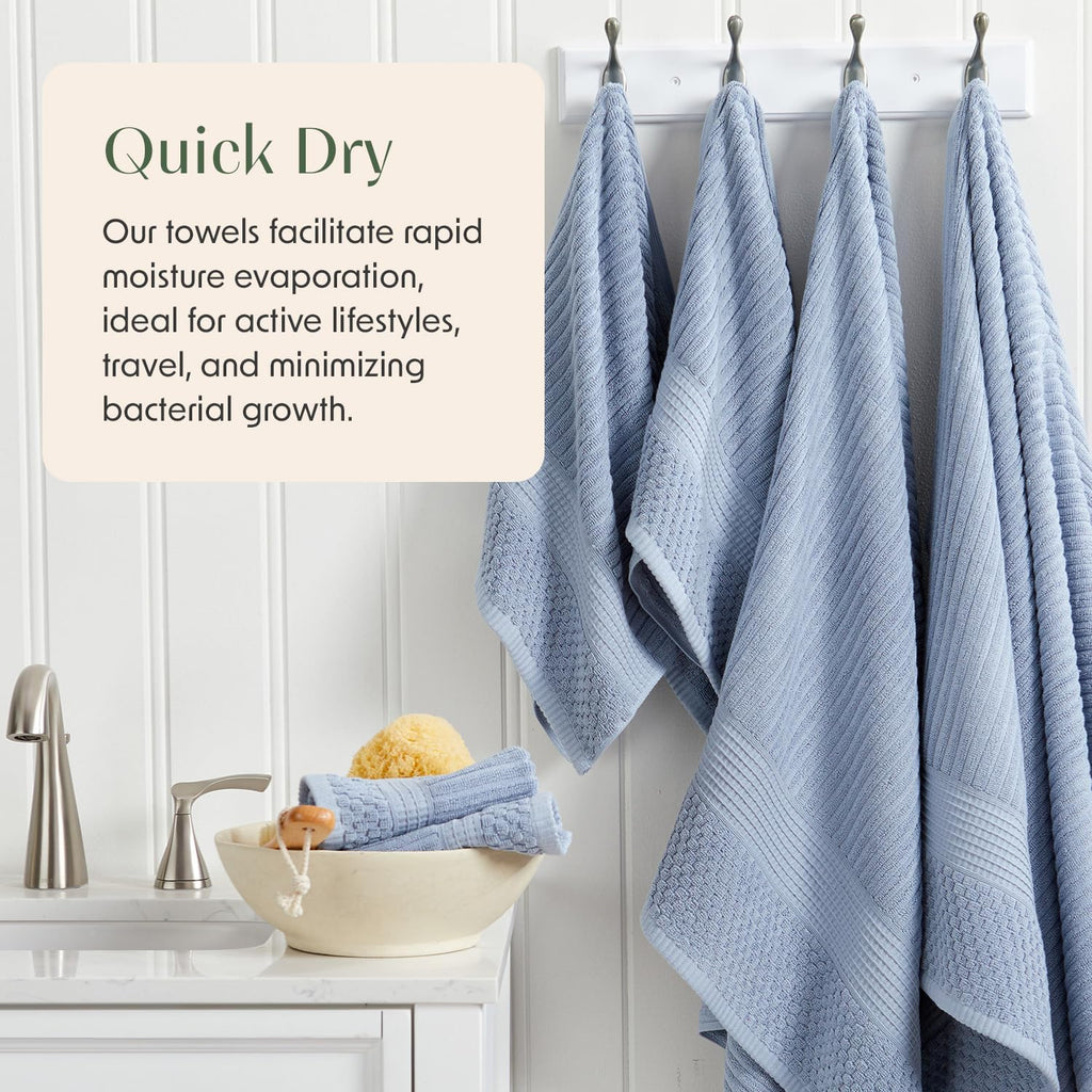 100% Cotton Bath Towel Set | 6-Piece Set | Textured | Blue