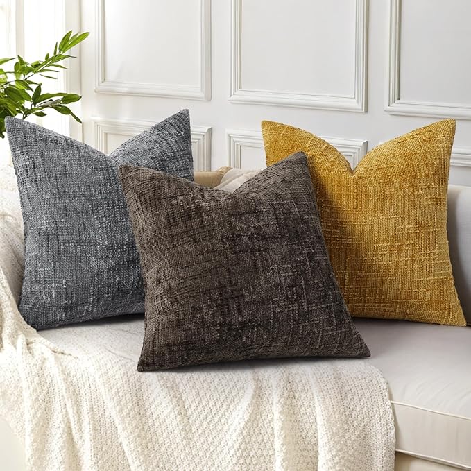 decorUhome Dark Brown Chenille Euro Sham Throw Pillow Covers 24x24 Set of 2 - Image 4