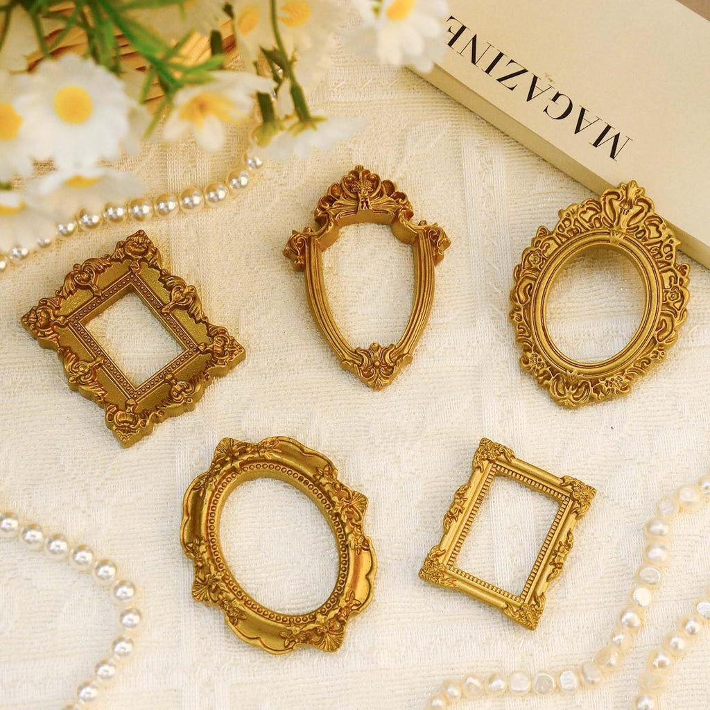 15 PCS Mini Vintage Frames, Tiny Resin Antique Frames, Small Gold picture photo frame for DIY Wall Hanging Jewelry Display Photography Party Hotel Home Decoration (mini frameA)