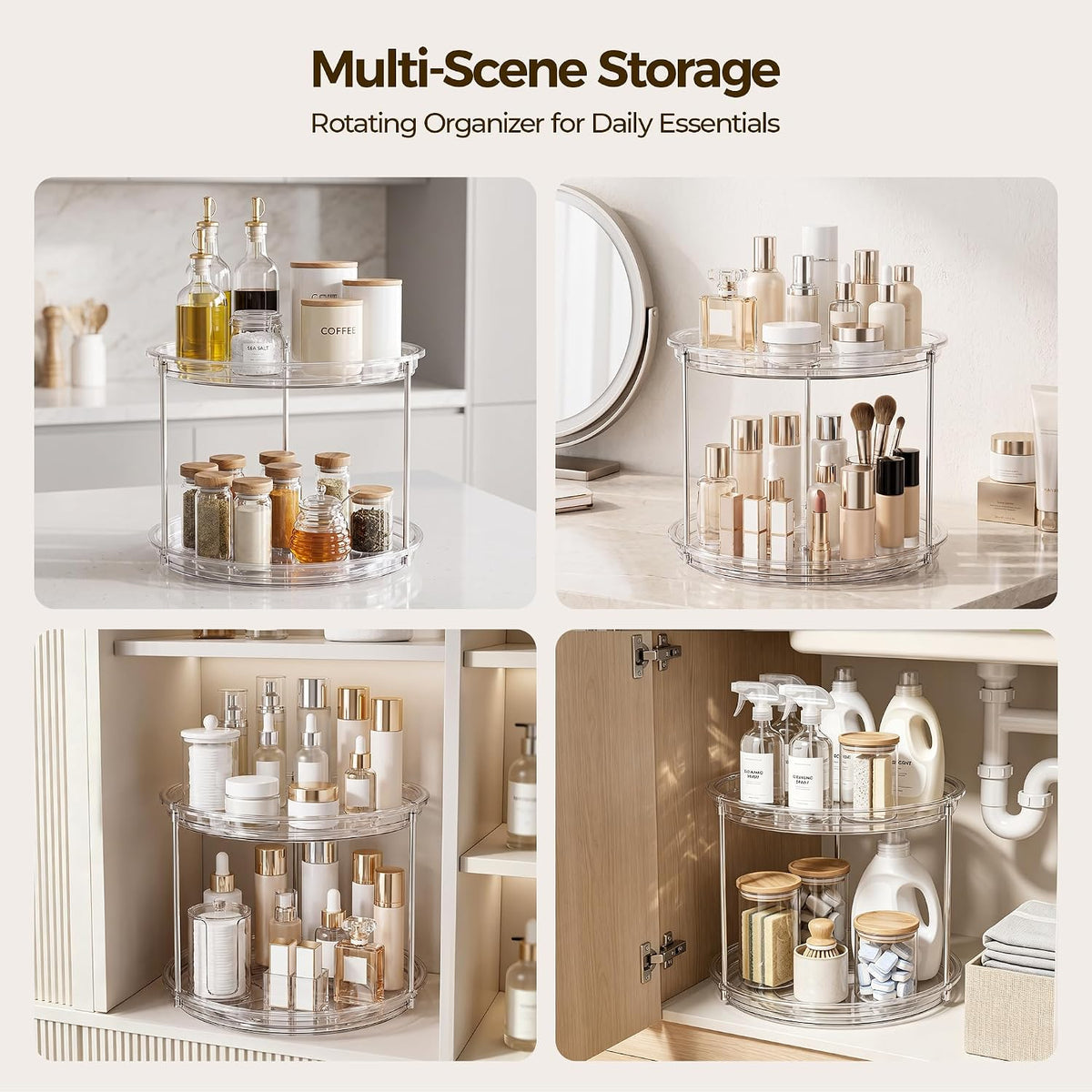 LAMU Rotating Makeup Organizer 2 Tier, Clear 360 Spinning Perfume Stand