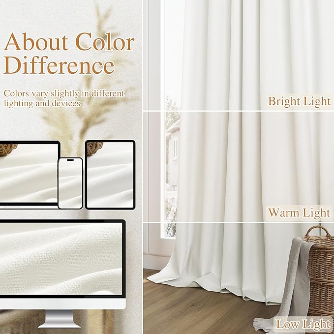 Guken Ivory Linen 100% Blackout Curtains 84 Inch Length 2 Panels Set - Image 7