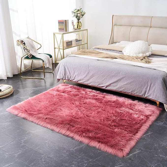 EasyJoy Ultra Soft Fluffy Shaggy Area Rug Faux Fur Rug Chair Cover Seat Pad - Image 3