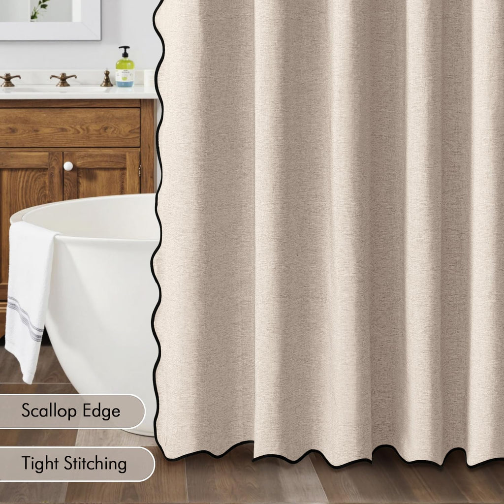 MIULEE Beige Scalloped Linen Shower Curtain 72x72 Inches