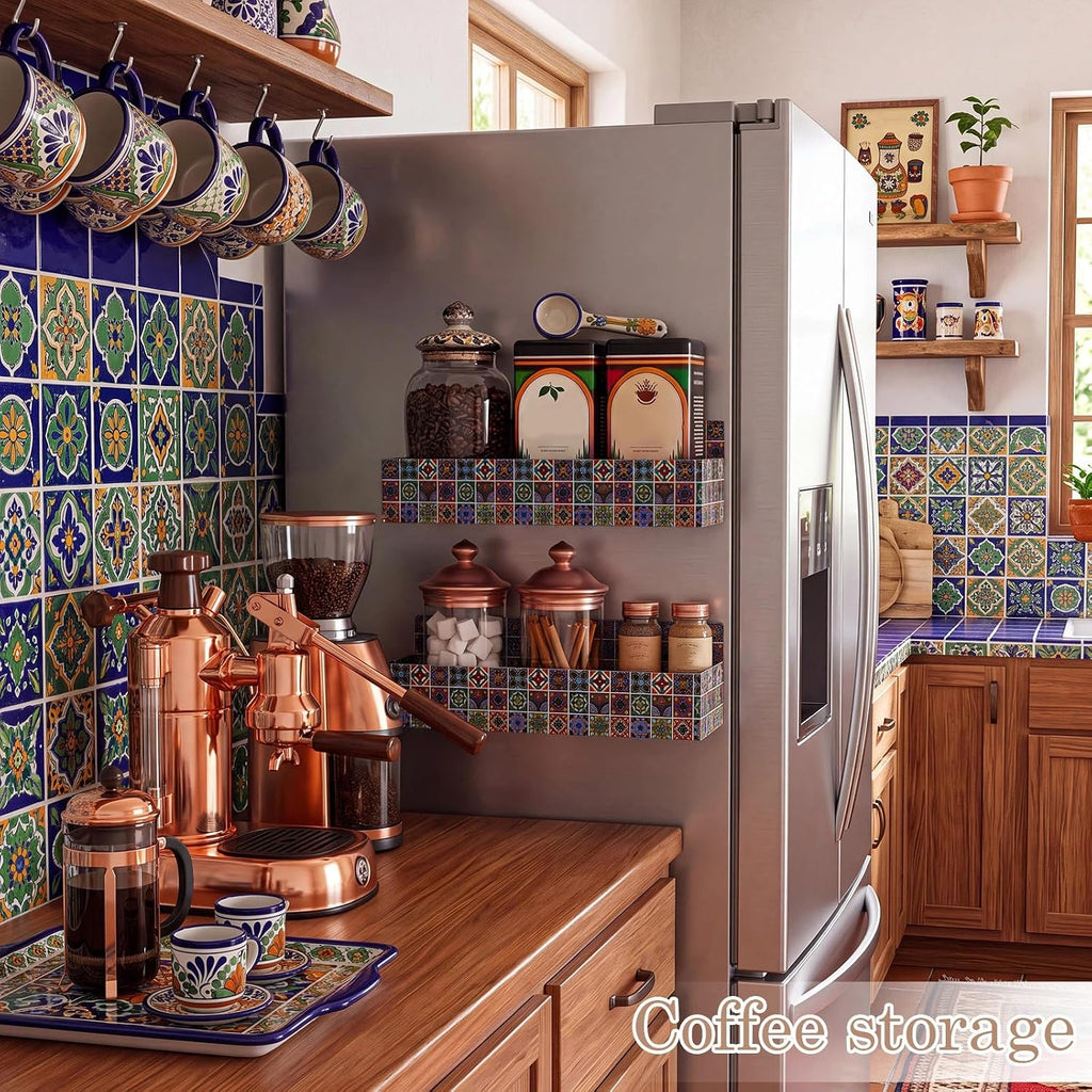 2 Pack Talavera kitchen decor Magnetic Spice Rack Mexican Tiles