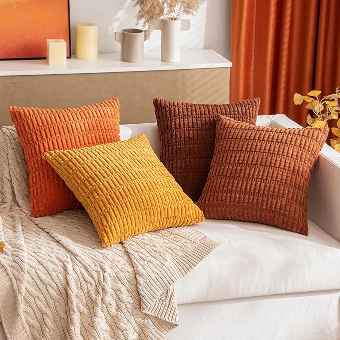 MIULEE Pack of 2 Dark Rust Corduroy Decorative Pillow Covers 18x18 Inch Soft - Image 8