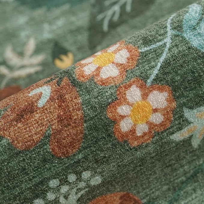 4x6 Living Room Area Rugs: Washable Farmhouse Nursery Kitchen Floral Rugs - Image 3