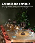 KDG Mottled Silver Cordless Table Lamps Set of 2, Black Fabric Shade Light