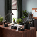 4 Pcs Aesthetic PU Leather Desk Organnizer Set, Black